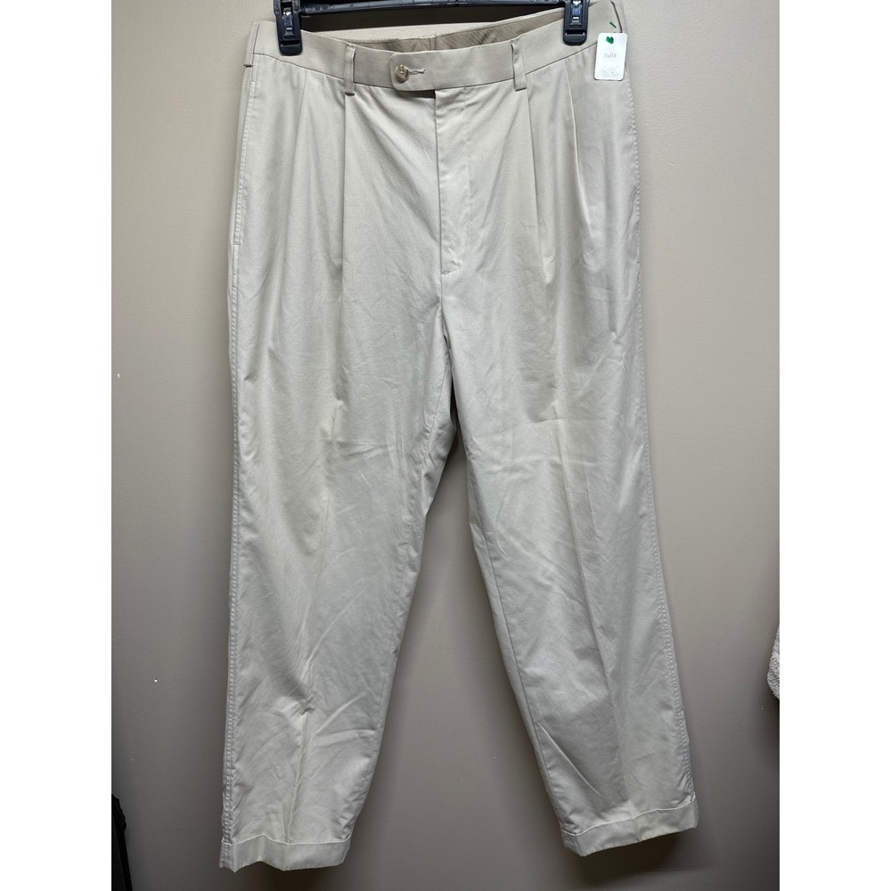 Natural Issue Mens Khakis Pleated‎ Tan Cotton Polyester Pants 36x32